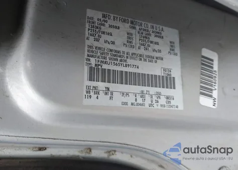 2000 Ford Expedition Xlt z USA, uszkodzony, nr VIN 1FMRU1565YLB91774